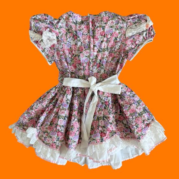 90's vintage lot of 4 floral rosette dresses Girl's Size 5/6 cottage coquette - Picture 3 of 12
